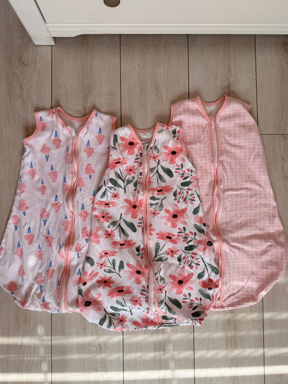 Baby Girls' Pink Floral & Patterned Sleep Sacks - Cozy Zip-Front Pajama Bag